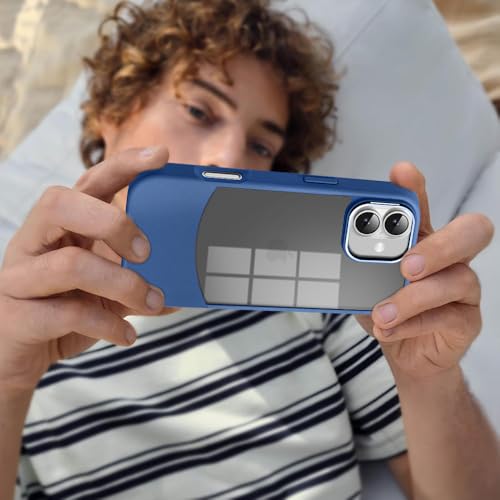 Image of KARWAN️Fusion Edge Leather Transparent Mobile Back Case | Slim Fit | Anti-Fingerprint| Scratch-Resistant | Premium Grip | Shockproof case | Back Cover for iPhone 16 || Blue