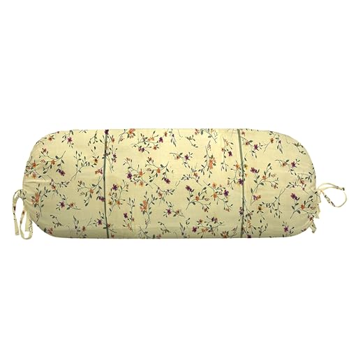 Image of Trance Home Linen 100% Cotton 16x32 inch 200TC Printed Pipe-in Bolster Cover | Bolster Pillow Cover to fit 24 inch Length 9 inch Dia | Pack of 2 Bolster Cover only (16x32 inch, Lilly Ivory)