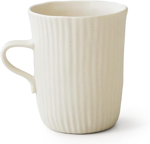 WENSHUO Taza de cerámica de rayas verticales con mango pequeño, 12 oz, crema mate