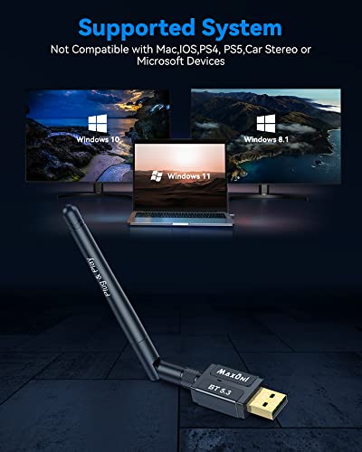 Maxuni USB Bluetooth 5.3 Dongle Adapter for PC Laptop Computer Desktop, Low Latency EDR Bluetooth Receiver for Bluetooth Keyboard Mouse, Support Windows 10/11/8.1(Plug and Play) - Image 4