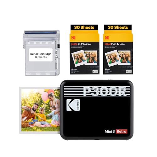 KODAK Mini 3 retro 4PASS bärbar fotoskrivare (7,6 x 7,6 cm) - paket med 68 ark, svart