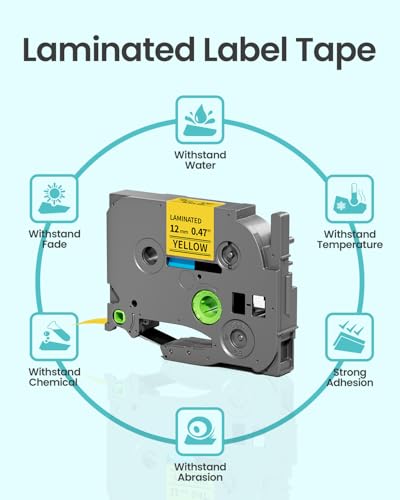 Image of 2-Pack Label Maker Tape 12mm 0.47 inch Yellow Replacement for Brother P Touch Label Tape TZe-631 TZ-631, Compatible with Brother Ptouch PT-D210 PT-H110 PT-D220 PT-D400,Black on Yellow