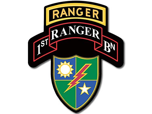 1st Ranger BN Seal w/Ranger Tab Above Shaped Sticker (Military Vinyl Decal, Battalion Army First (3 in) U.S. Army Licensed