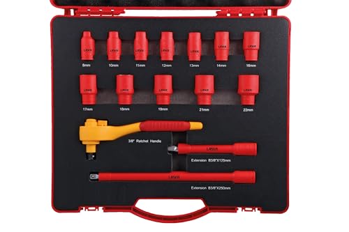 Laser 8891 VDE Insulated Socket Set 3/8" D 15pc, Multi