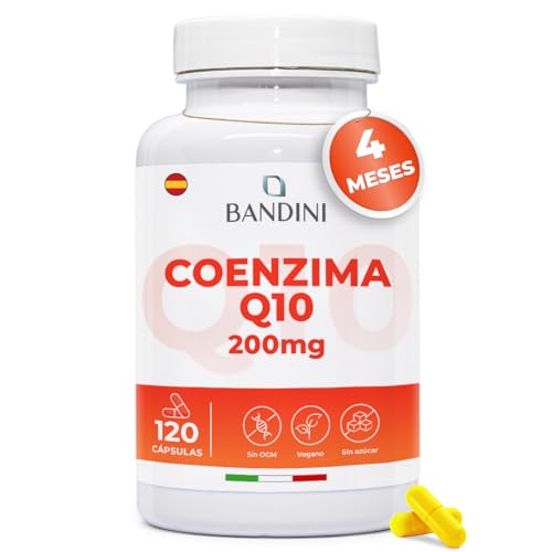 Bandini® Coenzima Q10 200mg de Concentración 120 Cápsulas Veganas - 100% Pura Fermentada Naturalmente - Todo el Poder de la Ubiquinona CoQ10-4 Meses - Antioxidante y Fortalece Sistema Inmune