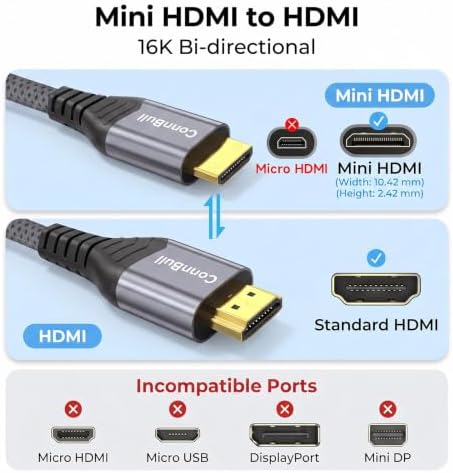 미니 HDMI to HDMI 2.2 케이블 96Gbps 6.6FT 파이 제로, 카메라, 캠코더용 — 사진 2