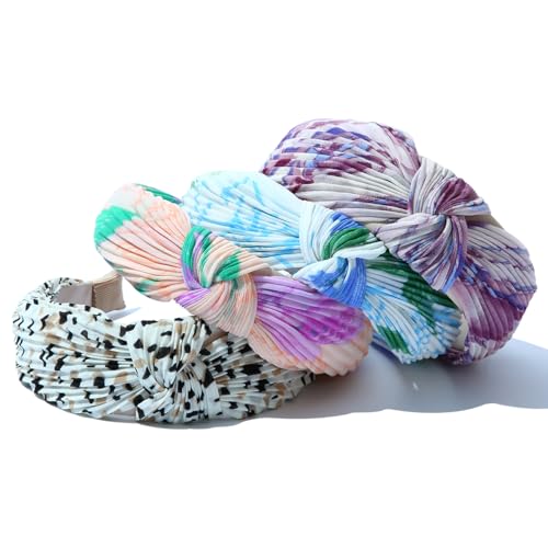 Culheite Pleated Knot Headband For Women 4 Pack Colorful Floral Ombre Hairband Wide Spring Summer Hair Band Fashion Twist Holiday Hair Accessories cover