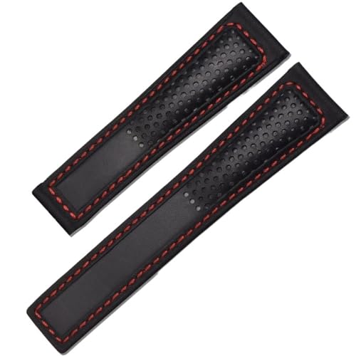 Bracelet cuir véritable 22mm pour montre Tag Heuer F1 surpiqûres rouges boucle déployante