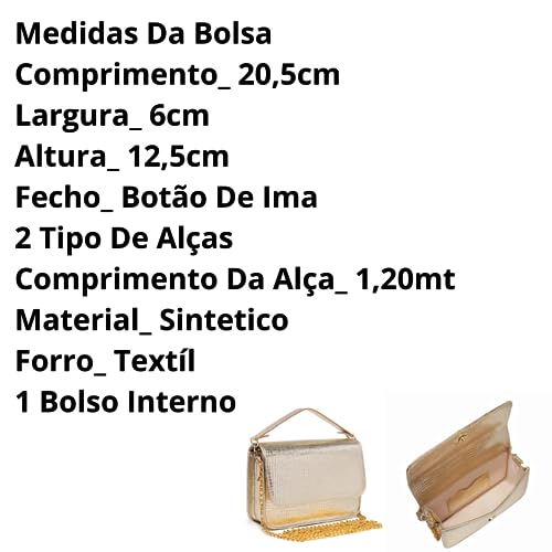 Bolsa Clutch Feminina Pequena Alça Corrente CM SHOES Dourada Festa De Ombro E Mão