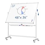 Large Rolling White Board, 48x36 in Double-Sided Mobile Whiteboard, maxtek Reversible Magnetic Dry Erase Board Easel Standing Whiteboard on Wheels Portable Board for Office Classroom and Home, Silver