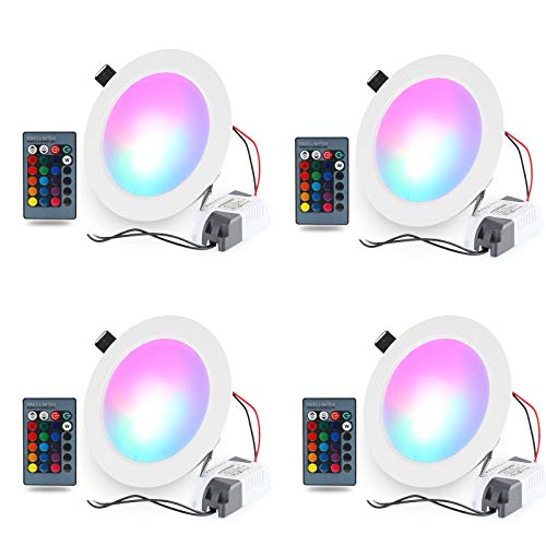 Spots LED Encastré 10W Couleur RGB Changement Variation Coloré Rond Dimmable Encastrables par Télécommande (lot de 4) [Classe énergétique E] Cover