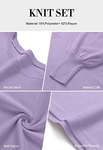 Zesica Women's Casual Two Piece Outfits Long Sleeve Ribbed Knit Top And Bodycon Midi Skirt Oversized Pullover Sweater Sets,Purple,Medium #TOP6
