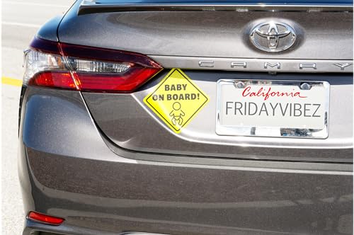 Image of Baby On Board Signs for Cars - Reflective Magnet Sign for Bumper - 2 Pack, 5.5 inch by 5.5 inch - Magnetic Sticker Safety Signs, Cute Baby in Car Accessories