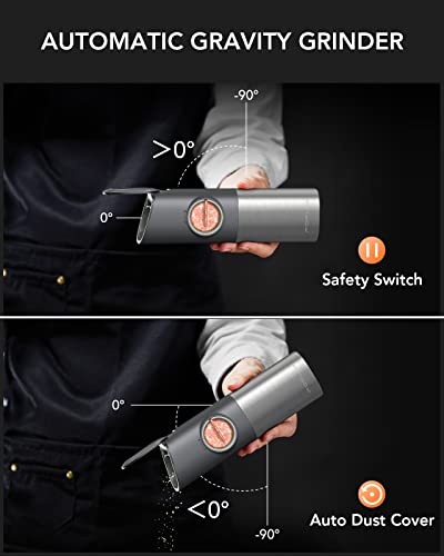 [Upgraded Design]Gravity Electric Salt And Pepper Grinder Set, 𝐔𝐩𝐠𝐫𝐚𝐝𝐞𝐝 Large Capacity, Usb Rechargeable Automatic One Hand Operated, Adjustable Coarseness, Led Light, Stain Steel Grey #TOP3