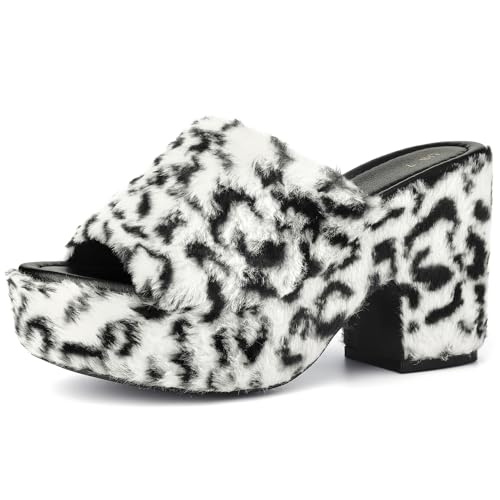 Allegra K Allegra K Women's Open Toe Platform Slides Chunky Heel Black White Sandals 5.5 m US