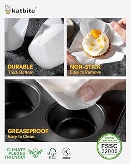 Katbite Tulip Cupcake Liners 200PCS, Muffin Baking Cupcake Liners Holders, Baking Cups, Cupcake Wrapper for Party, Wedding, Birthday(White)