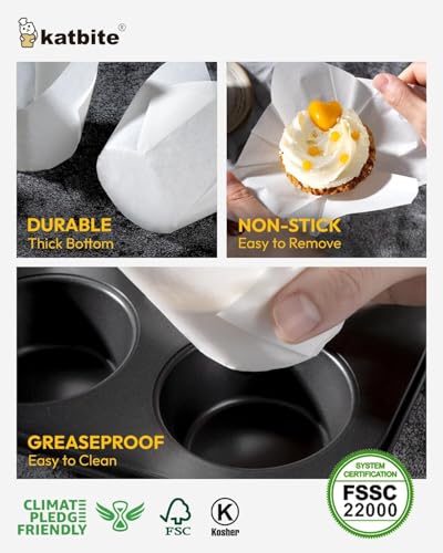 Katbite Tulip Cupcake Liners 200PCS, Muffin Baking Cupcake Liners Holders, Baking Cups, Cupcake Wrapper for Party, Wedding, Birthday(White)