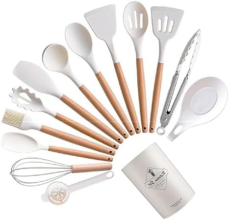 Kelendle Lot de 8 ustensiles de cuisine antiadhésifs en acier inoxydable plaqué titane - Spatule fendue - Cuillère - Louche - Passe au lave-vaisselle