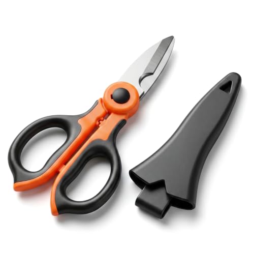 Image of Electrician Scissors 6" Compact Electrician Scissors Heavy Duty Wire Shears Serrated Notch Scissor with Comfort Grip for Copper Cable Leather