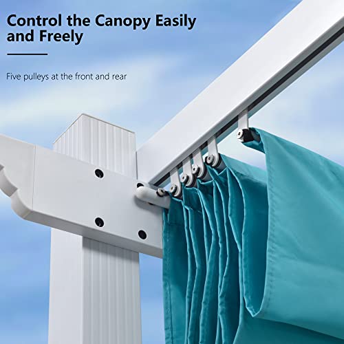 Purple Leaf Pergola With Retractable Canopy White Pergola Gazebo Patio Metal 10'X 12'Pergola With Outdoor String 48Ft 24 Bulbs Led Patio Lights For Backyard Deck Garden, Turquoise Blue Canopy #TOP4