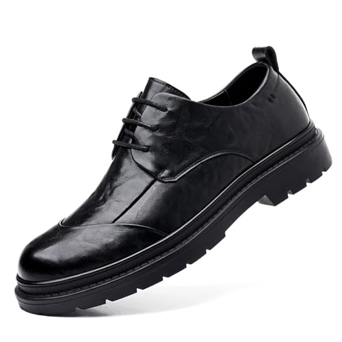 Men's Leather Lace Up Platform Block Heel Leather Formal Business Oxford Shoes Casual Work Office Comfortable Business Shoes
