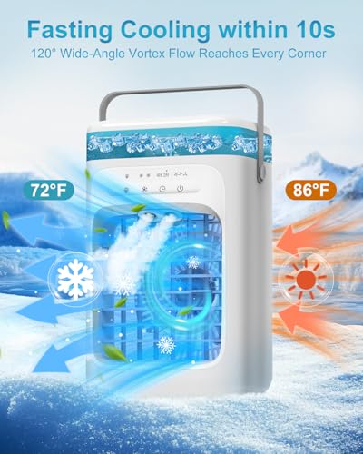 Portable Air Conditioner, 4-in-1 Evaporative Air Cooler, Personal Cooling Fan with 3 Speeds, 2 Mist Modes, 7 LED Night Light, 2-4H Timer, Quiet Mini Air Cooler for Bedroom Office Camping — view 3