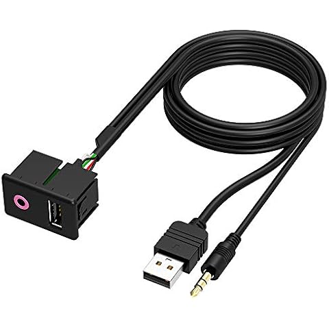 CHELINK USB & 3.5mm Aux Socket Extension Cable Universal Dashboard Panel Flush Mount Cord for Car Volkswagen Toyota Radio Stereo GPS Media Player 1.5m Cover