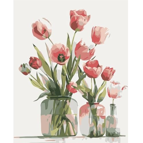KEEMOSO Dipingere con i Numeri Adulti, Colorare con i Numeri Adulti, Dipingi con i Numeri con Tela, Decora la casa Regalo(Senza Cornice-Tulipani(30X40CM)