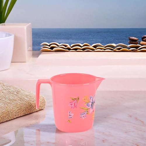 Image of Kuber Industries Bathroom Mugs Set of 24 | Plastic Mug for Bathroom | Water Mug | Bathing Mug | Flower Print | 500 ML | Pink