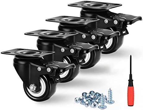 Moogiitools 2 inch Caster Wheels Set of 4（Pcs）, Lockable Bearing Plate Caster Wheels with Brakes, 360-degree Swivel Casters