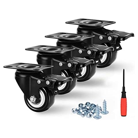 Moogiitools 2 inch Caster Wheels Set of 4（Pcs）, Lockable Bearing Plate Caster Wheels with Brakes, 360-degree Swivel Casters Cover