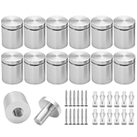 KENSHIRE 12 Stück 25 x 25 mm Aluminium-Schild-Abstandshalter, Wandhalterungen, Werbeschrauben, Befestigungen, Abstandshalter, Befestigung für Acrylschilder, Display (silber-eloxiert)