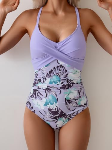 Image of B2prity Women's One Piece Swimsuit Tummy Control Front Cross Bathing Suit | Slimming Ruched ,Tie Back,Wrap Front,Adjustable Straps,Soft Removable Cups for beach, pool and vacation wear
