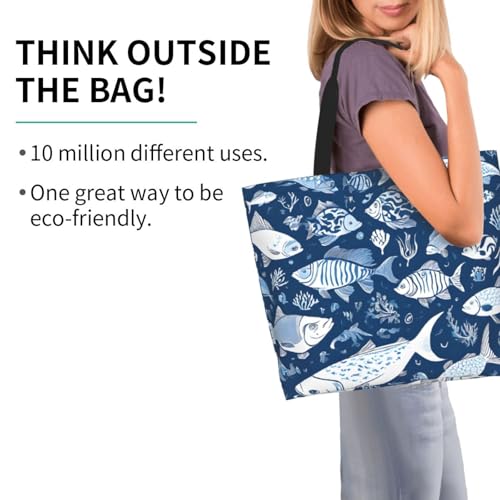 Women'S Large Capacity Cute Blue Fish Shoulder Shopping Bag,Tote Storage Bag,Simple And Fashionable Shoulder Bag For Travelling,Beach,Gym,Working.3