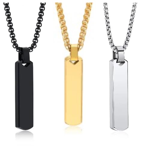 Bar Pendant for Men Combo Black gold Silver chain for men Boys boyfriend gents locket for men 3 Necklace for men Boy Stainless Steel neck chain mens chains Long Stylish neck chains Hip hop 133-image-36