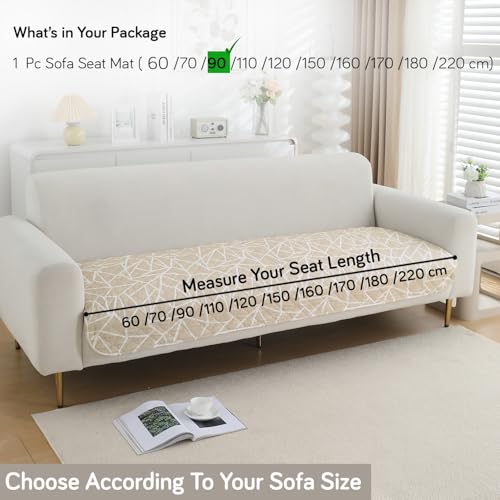 Image of HOKIPO 'Elira Series' Polyester Blend Water Repellent + Waterproof Quilted Sofa Mats | Make Your Own Sofa Cover Set | Length 90cm - Beige Abstract Geometry (AR-5243-C3)