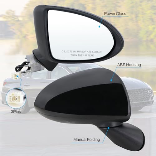 Lqito Right Passenger Side Door Mirror Compatible With 2020 2021 2022 Hyundai Sonata With Power Glass Manual Folding Black Replace#87620L0000(3Pins) by Lqito - Used condition - Image 2