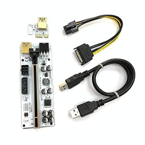 Verilux® VER010-X PCIE Riser, PCIE Cable 6 Pin 1X to 16X Powered 8 Capacitors Pcie Riser Adapter Card & USB 3.0 Extension Cable GPU Riser Adapter-Mining Bitcoin, Ethereum BTC ETH Zcash ZEC Monero XMR