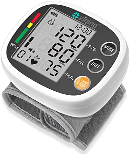 ZIQING Blood Pressure Machine Wrist Blood Pressure Monitor, USB Rechargeable LCD Pulse Rate Monitor for Home Use with 2x99 Sets Memory Irregular Heartbeat Monitors, Adjustable Wrist Cuff 5.3-7.68 inch