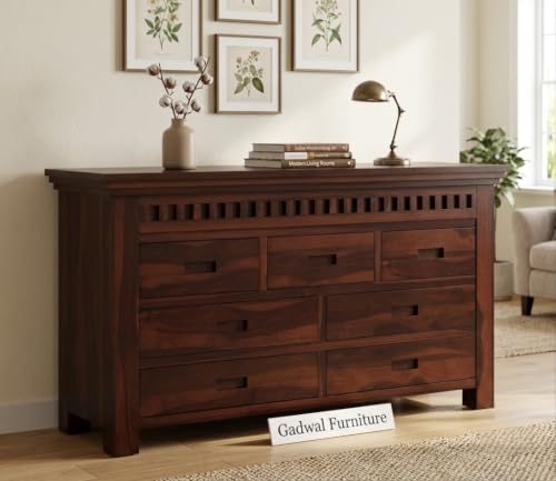 Image of Wooden Chest of Drawers for Living Room with 7 Drawer - Solid Wood Chest of Drawers Wooden Drawer Cabinet Chest of Drawer for Bedroom Storage Cabinet