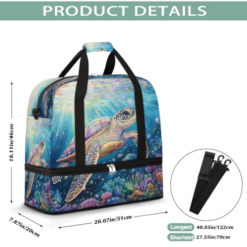 Foldable Carry On Bag for Travel, Expandable Duffle Bag with Shoe Compartment, Turtle Rainbow Ocean Lightweight Sports Gym Tote with Trolley Sleeve2