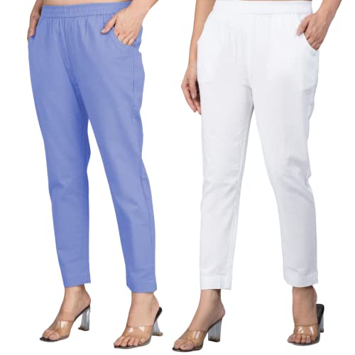 Image of Regular Fit Fully Elastic Waist Ankle Length Premium Cotton Casual Trouser Pant (Combo Pack of 2)