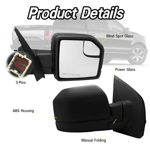Passenger Side Mirror Compatible With 2015-2020 Ford F150 With Power Glass Non-Heated Texture Black 3-Pins Without Temperature Sensor by VMDCcdz - Used condition - Image 3