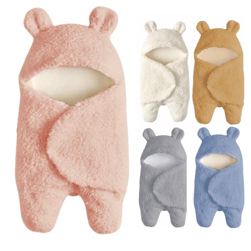 Baby Swaddle Blanket Boys Girls Cute Bear Plush Essential Receiving Blanket Ultra-Soft Newborn Registry Sleeping Wraps for Infant 0-6 Months - Pink