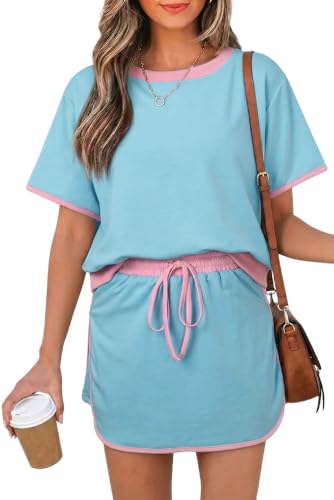 Opemiby Fashion Summer Two Piece Set Crewneck Tshirt and Short