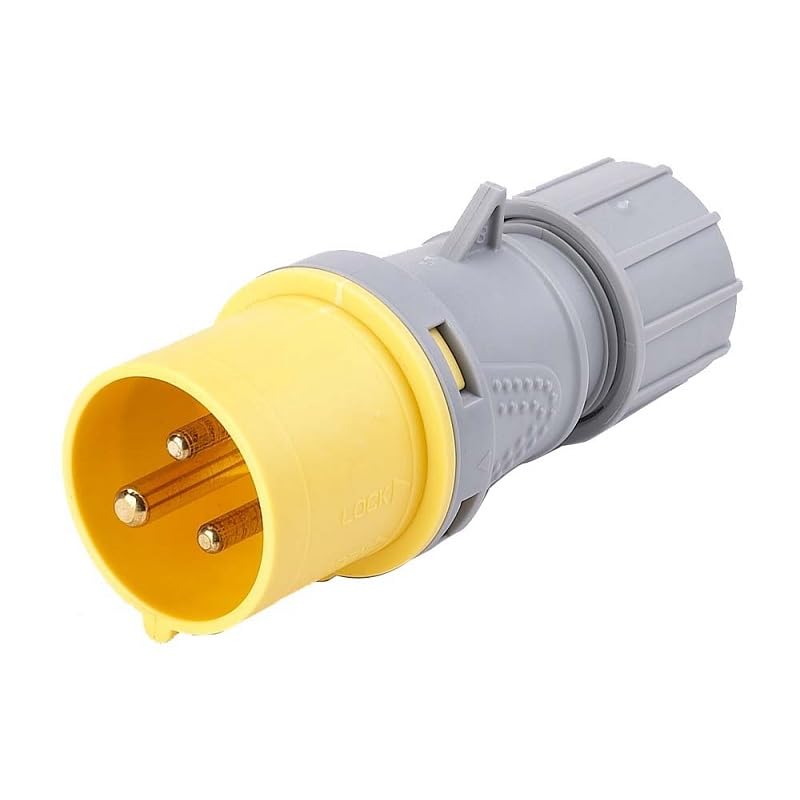 Commando Type Professional Quality Industrial Plug,13A, 110V, 50-60Hz Single Phase, Yellow, IP44