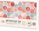 STATIONERY ISLAND Watercolour Paper A5 Pad, 50 Sheets - Natural White 300gsm Glue Bound, Cold-Pressed Texture, Watercolour Sketchbook for Painting, Drawing and Mixed Media
