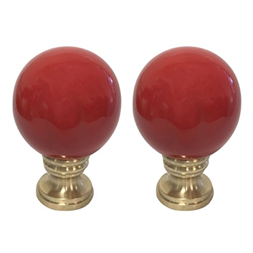 Image of Royal Designs Ceramic Sphere 1.75 inch Lamp Finial for Lamp Shade, Red, Polished Brass Base - Set of 2