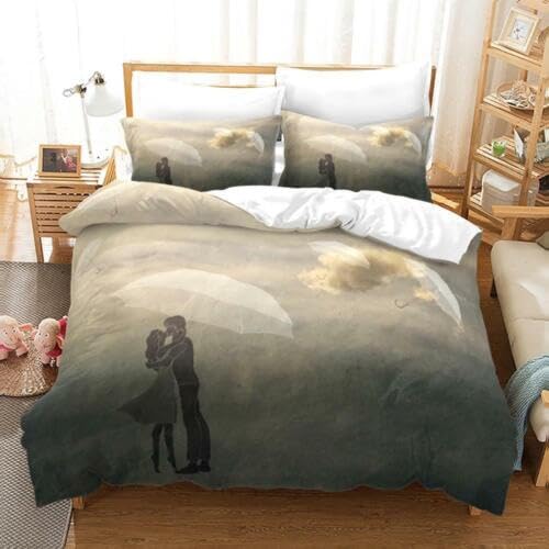 Parure de lit 140x200 confort premium en microfibre beige 110g/㎡ effet 3D