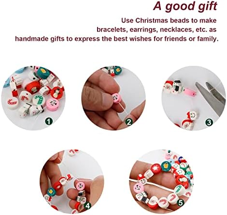 ZORROS 100pcs Christmas DIY Clay Beads, Cartoon Print Style, Christmas DIY Beads with Crystal Strings, Beads for Jewelry Making are Suitable for Family Friends and Kids